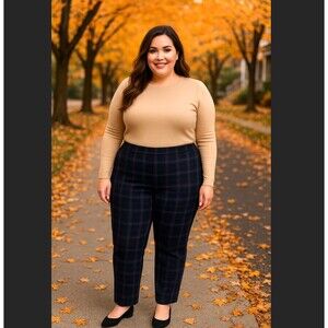 J. Jill Bi-Stretch Pants 16W Women's Gray Plaid Career Mid Rise Pockets Cotton